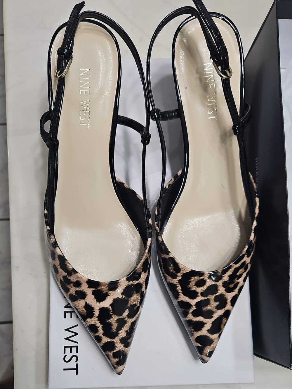Nine West Leopard-Print Pointed Slingback Pumps - Black/Tan